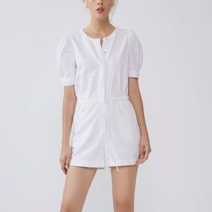 zara white denim jumpsuit